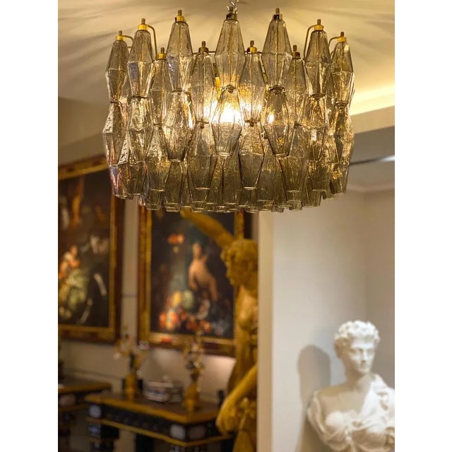 Modern Grey Smoke Poliedri Murano Glass Chandelier, 1990 For Sale - Image 4 of 12