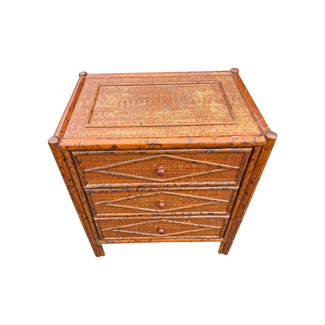 1990s Vintage Bloomingdale’s Nightstand or End Side Table in Bamboo Rattan, Attributed For Sale - Image 5 of 8