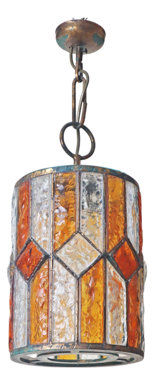 Brutalist Longobard Lantern Pendant in Hammered Glass, Italy, 1960s