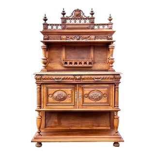 Antique 19th Century Carved French Marble Top Sideboard For Sale