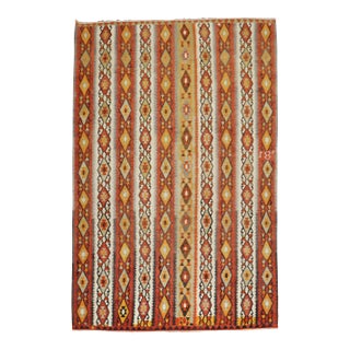Mid 20th Century Tribal Rustic Room Size Turkish Kilim Flat-Weave - 7'9" x 13' For Sale