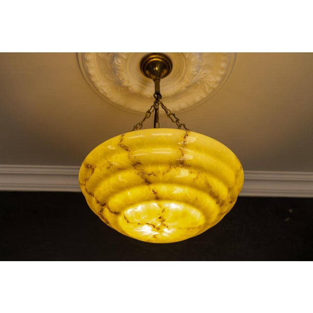 1950s Art Deco Layered Marbled Yellowish Beige and Brown Glass and Brass Pendant Light, 1950s For Sale - Image 5 of 18