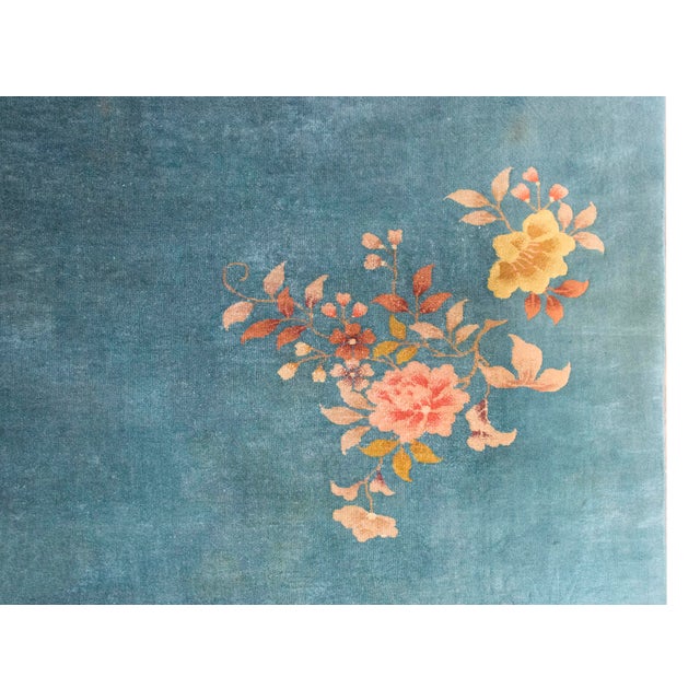 Teal Early 20th Century Chinese Art Deco Rug For Sale - Image 8 of 13