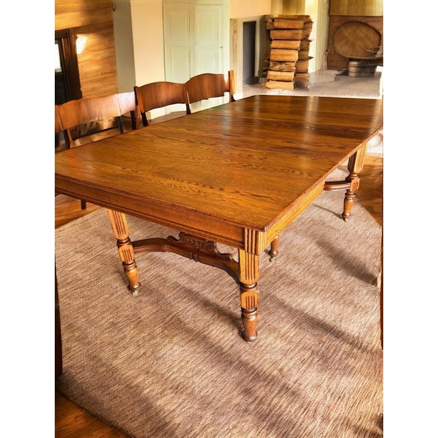 1930s 1930s Solid Oak Dining Table With 3 Extensions For Sale - Image 5 of 12