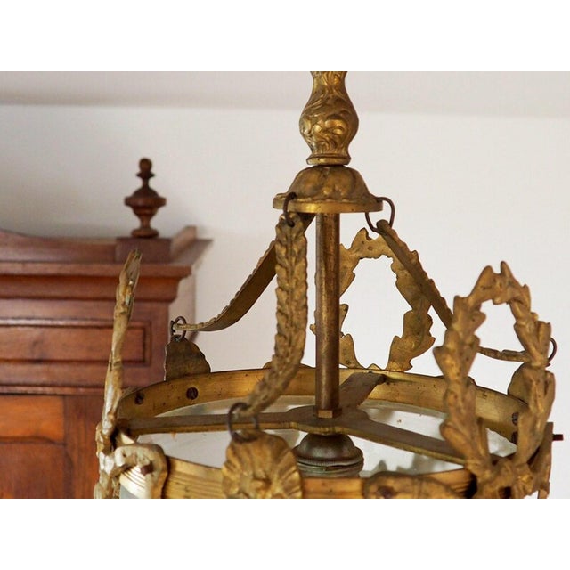 Antique French Louis XVI Style Glass and Bronze Pendant Lamp, 1890s For Sale - Image 12 of 15