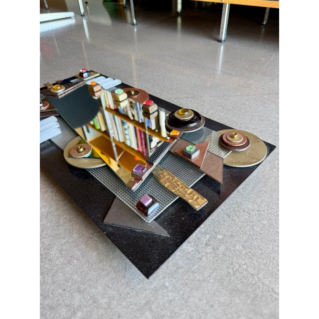 Postmodern Mixed Media Studio Glass Mirror Asymmetrical Memphis Style Geometric Brutalist Wall Sculpture For Sale - Image 9 of 18