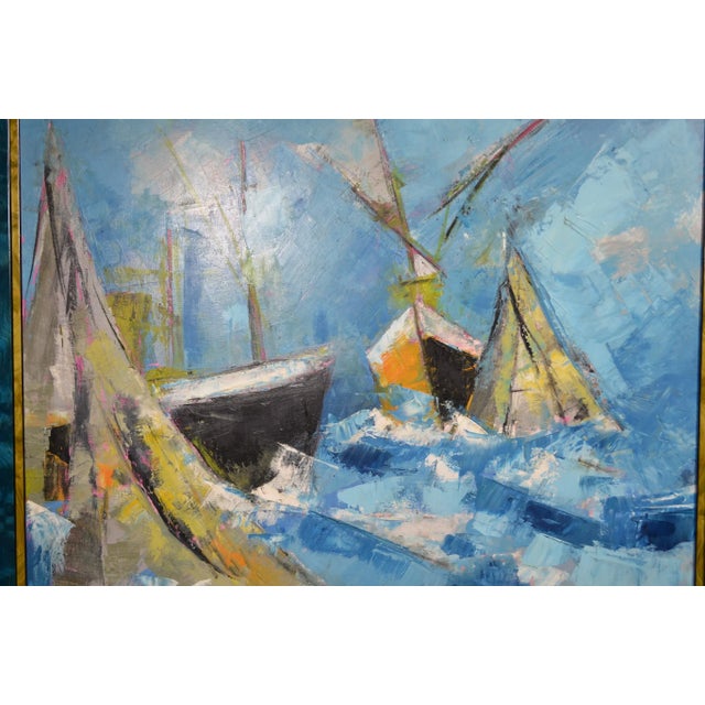 j.j. Millet "Ships in Rough Seas" Signed and Dated Oil on Canvas For Sale - Image 4 of 12