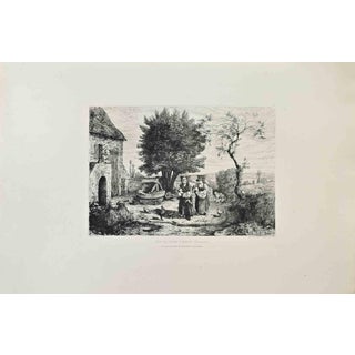 Auguste Mathieu, Cour de Ferme à Marzy, Etching, 1870s For Sale
