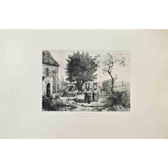 Auguste Mathieu, Cour de Ferme à Marzy, Etching, 1870s For Sale