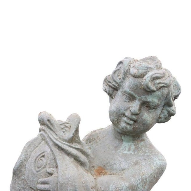 Metal Vintage Figural Cherub & Dolphon Cast Iron Garden Fountain Mid 20thC For Sale - Image 7 of 10