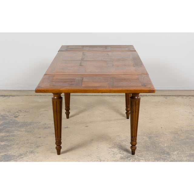 French Louis XVI Style Walnut Extendable Dining Table With Parquetry Top, Provence For Sale - Image 15 of 17