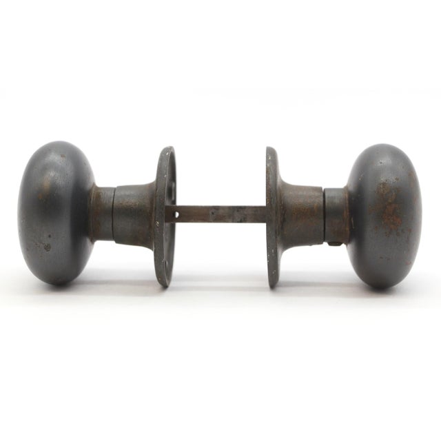 Traditional Mid 20th Century Black Cast Iron Passage Door Knob Set For Sale - Image 3 of 5