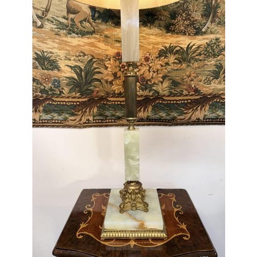 Onyx and Brass Table Lamp with Green Shade, 1950s For Sale - Image 4 of 8