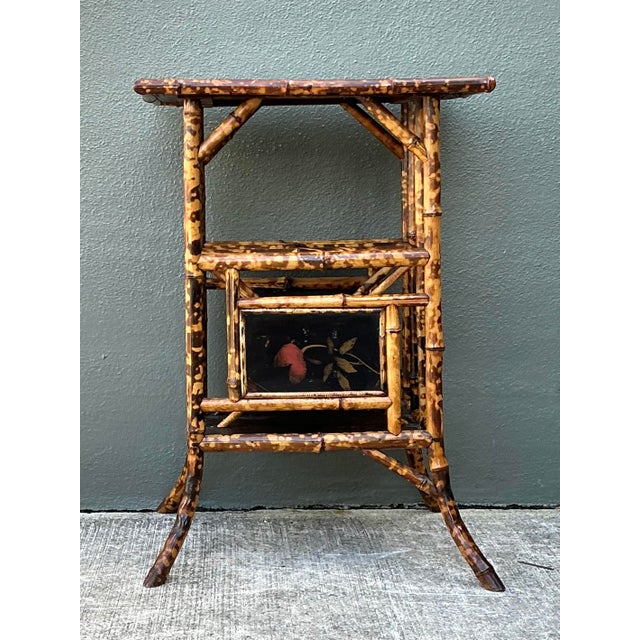 Vintage Hand Painted Tortoise Bamboo Side Table For Sale - Image 4 of 12