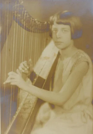 1920's Girl Playing Harp Studio Photograph New York