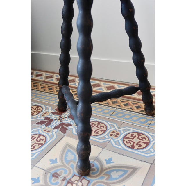 Rustic Antique Tripod Stool in Turned Wood with Half-Moon Seat, 1960s For Sale - Image 3 of 6