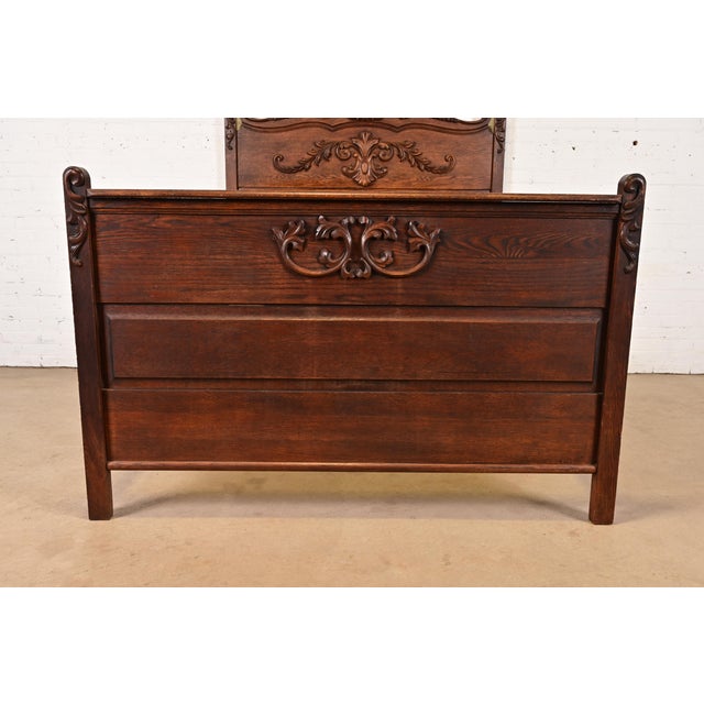 Antique Victorian Carved Oak Full Size Bed, Circa 1890s For Sale - Image 13 of 14