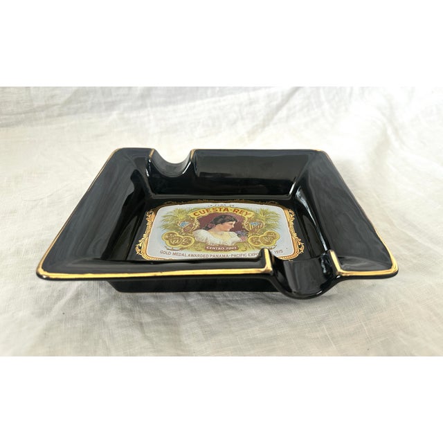 Vintage Cuesta Rey Black ceramic cigar ashtray featuring 24k gold trim. Great as decoration or trinket dish. J.C. Newman...