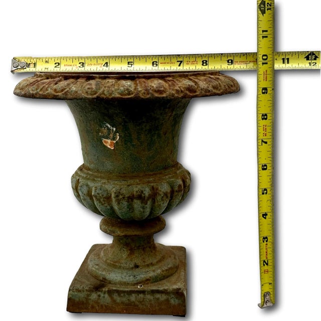 Hard to Find Small 10 Inch Tall Size Authentic Antique American Cast Iron Garden Urn - Circa Late 19th Century For Sale - Image 12 of 12