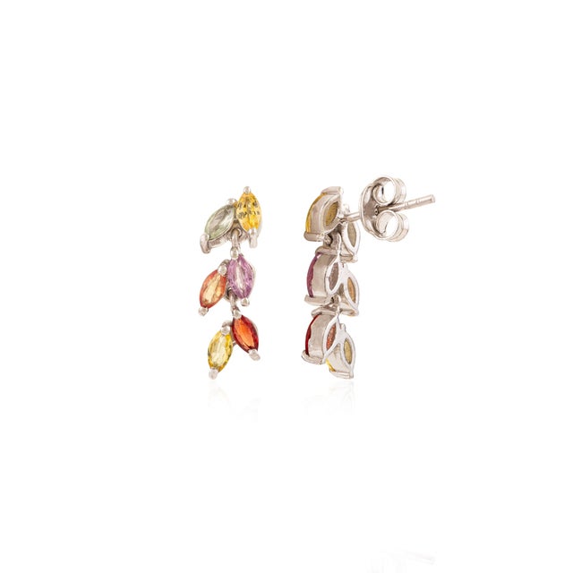 Not Yet Made - Made To Order Art Nouveau Inspired Solid Silver Multi Sapphire Dangling Earrings- A Pair For Sale - Image 5 of 10