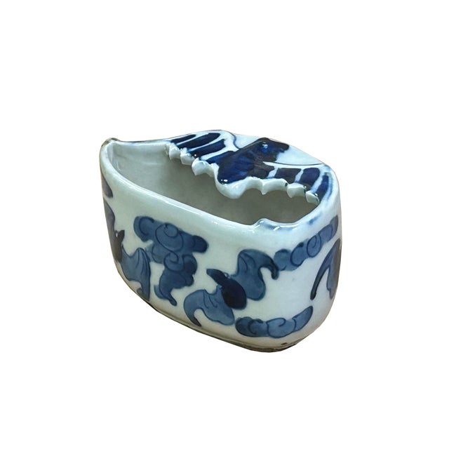 Tiny Small Blue White Oriental Bats Graphic Porcelain Container For Sale - Image 9 of 10