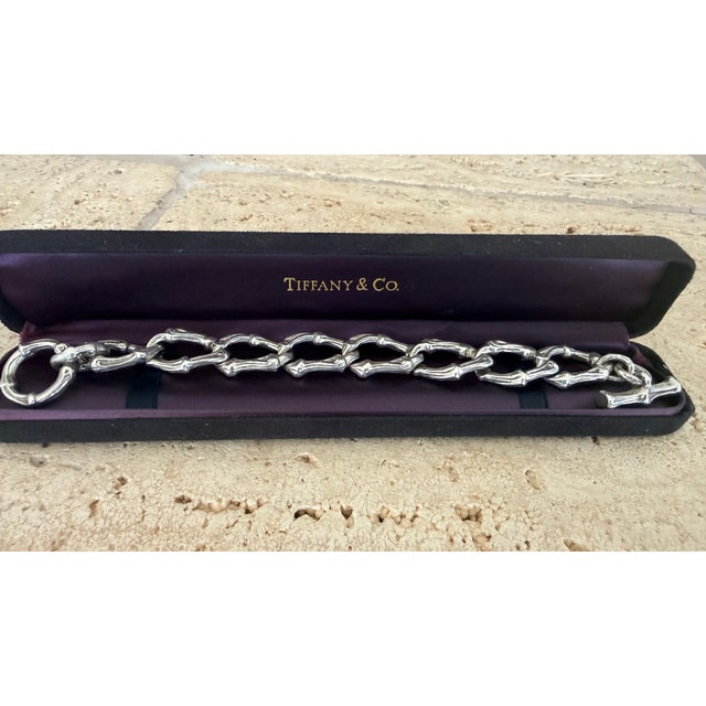 Tiffany & Co. 1996 Heavy Sterling Silver Bamboo Link Bracelet 63g W/ Box For Sale - Image 11 of 11