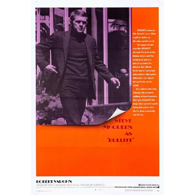 Postmodern Steve McQueen "Bullitt" Original Vintage US One Sheet Movie Poster, 1968 For Sale - Image 3 of 3