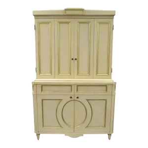 Late 20th Century Decca French Neoclassical Louis XVI Style Cream & Gold Bar Cabinet Buffet A