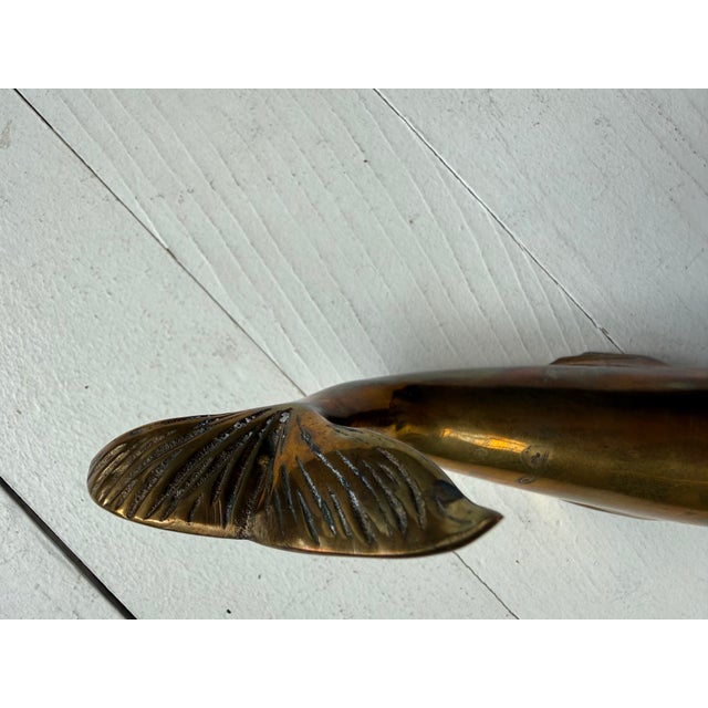 Vintage Solid Brass Nautical Whale Paperweight Sculpture For Sale - Image 6 of 11