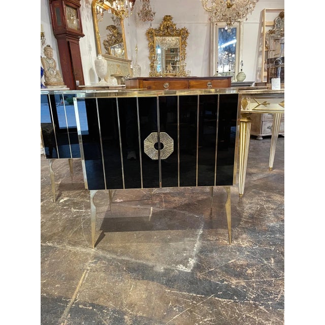 Italian Murano Black Glass and Brass Side Tables - A Pair For Sale - Image 3 of 9