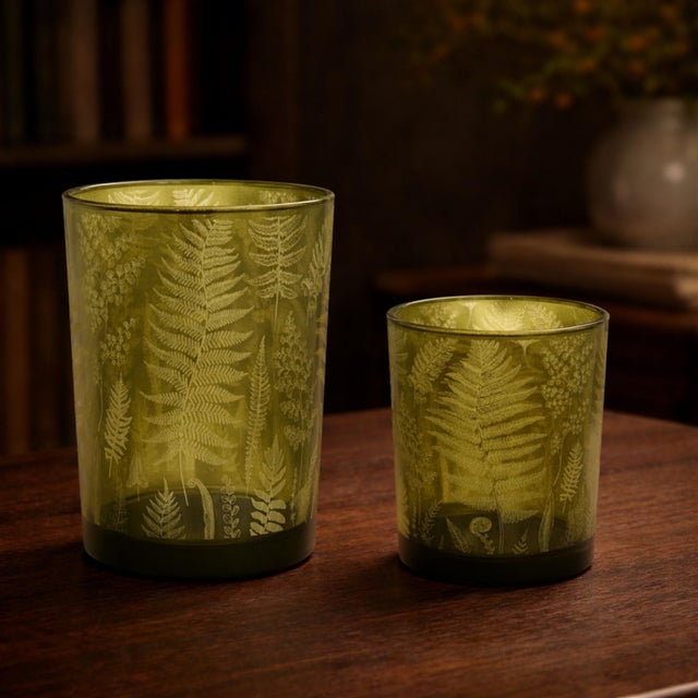 Modern Fern Printed Glass Candle Holder (Set of 2) For Sale - Image 3 of 5
