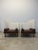 Pair of opposing postmodern Torso arm chairs with original brown leather seats and newly upholstered boucle backs designed...