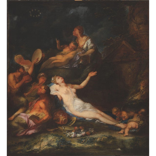 Bartoloemo Guidobono, Bacchanal with Maenads, Satyrs and Nymphs, 17th Century, Oil on Canvas For Sale