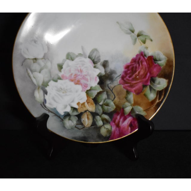Ceramic Antique Jean Pouyat Limoges France Hand Painted Rose Porcelain Cabinet Plate For Sale - Image 7 of 13