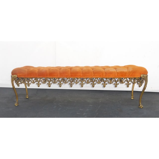 Vintage Hollywood Regency Orange Tufted Bench Chairish