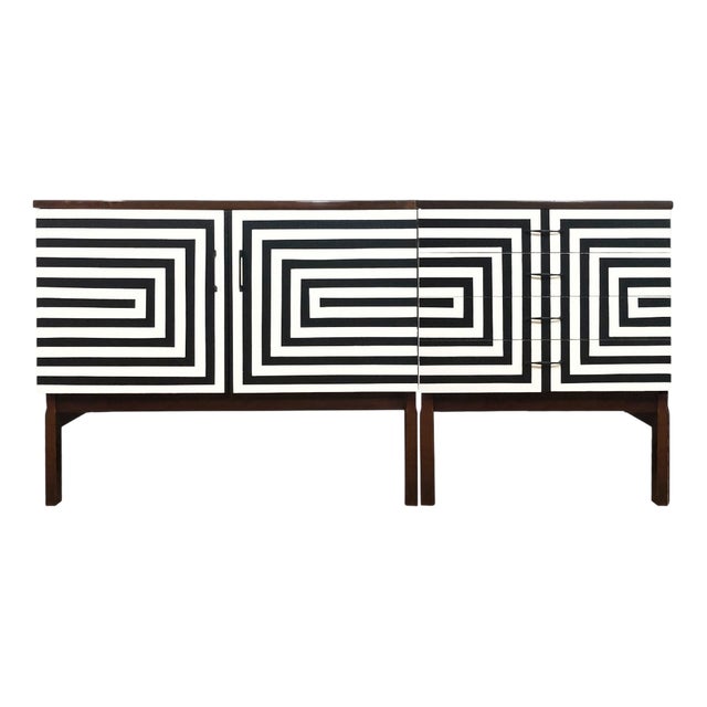 Polish Modular Sideboard with Op Art Motif, 1970, Set of 2 For Sale