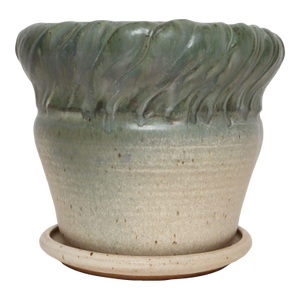 Vintage Green and Beige Speckled Ceramic Planter With Saucer by Deanna Nichols