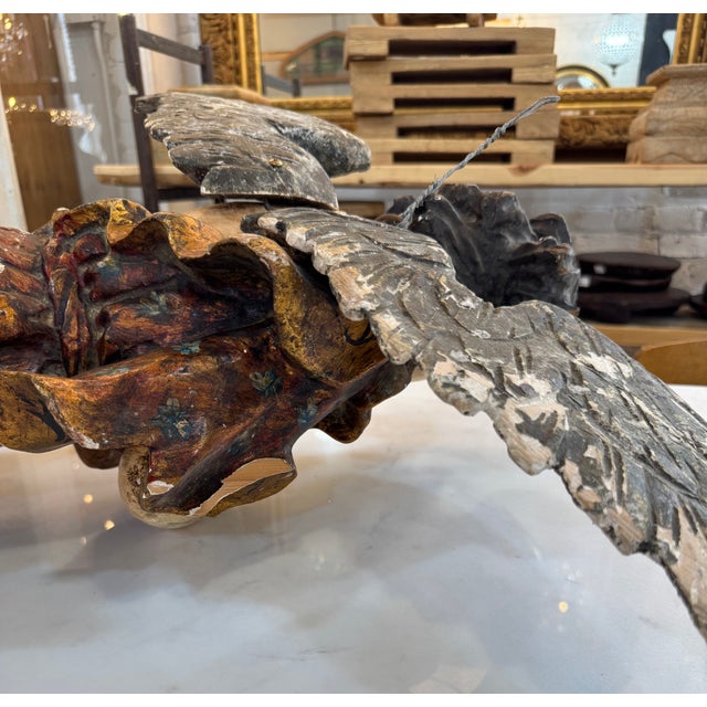 Antique Italian Carved Wood Angel, Original Paint, Circa 1880s For Sale - Image 13 of 17