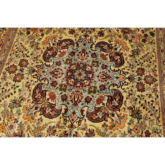 1940s Antique Beige Field Tortises Floral Tabriz Handknotted Silk Carpet Rug For Sale - Image 11 of 11