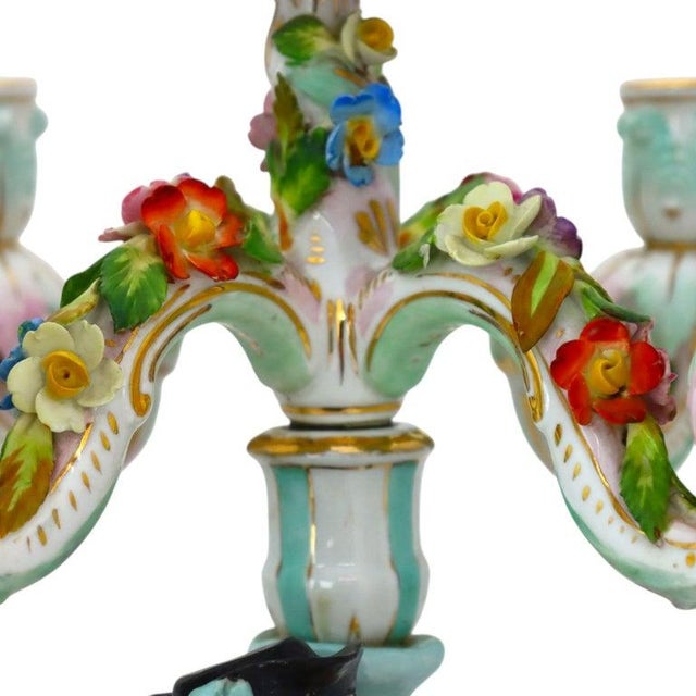 Pair 21" Meissen Style Figural & Floral Porcelain Candelabras C1890 For Sale - Image 10 of 18