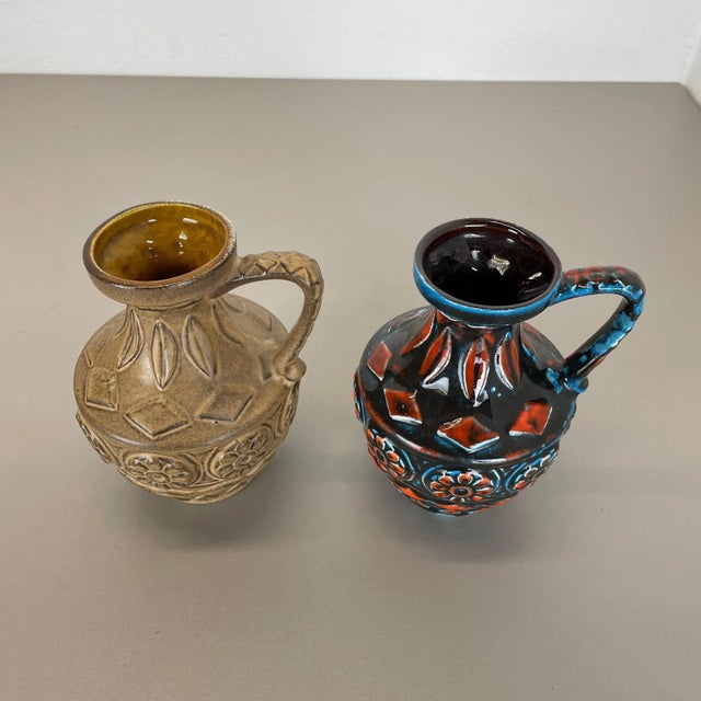 Multi-Color Fat Lava Op Art Pottery Vase from Bay Ceramics Germany, 1960s, Set of 2 For Sale - Image 4 of 17