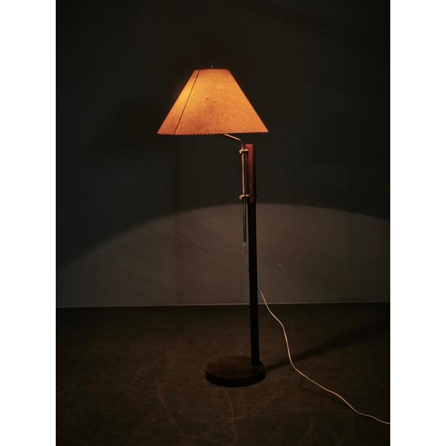 Vintage German Adjustable Oak and Metal Floor Lamp with Handmade Paper Shade, 1970s For Sale - Image 3 of 16