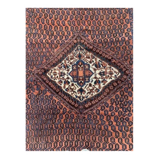 Square Antique Village Tribal Rug Mallard Greens, Terracotta 5.2 x 6.3 For Sale