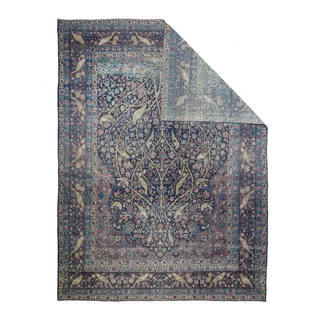 Blue Antique Kerman Rug 8'8'' X 11'8'' For Sale - Image 8 of 10