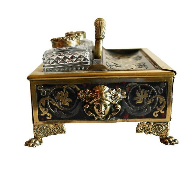 Antique French Boulle Desk Inkwell Standish Set, 1880 For Sale - Image 3 of 5
