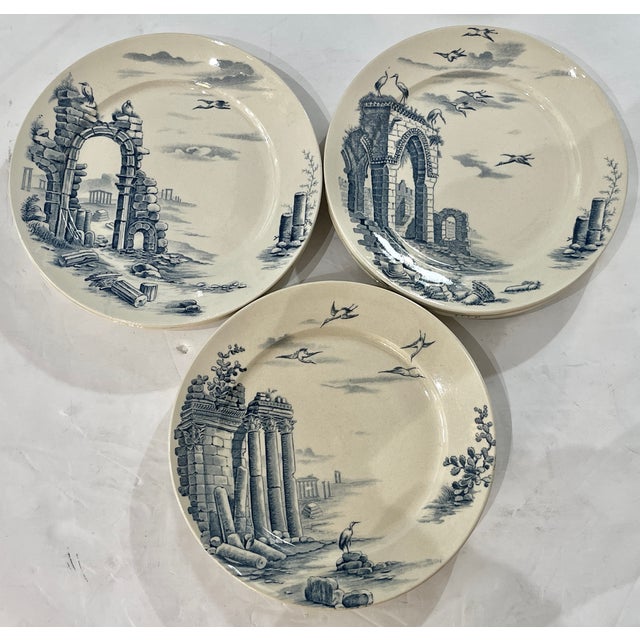 just in, this great set of rare French Architectural, Ruins, Plates by Gien, C.1900. Made os Faience, and stamped at the...
