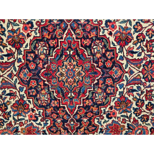 Persian Early 20th Century Persian Kashan Area Rug, Handwoven Floral Design, Ivory & Blue, 4’ X 7’ For Sale - Image 3 of 11