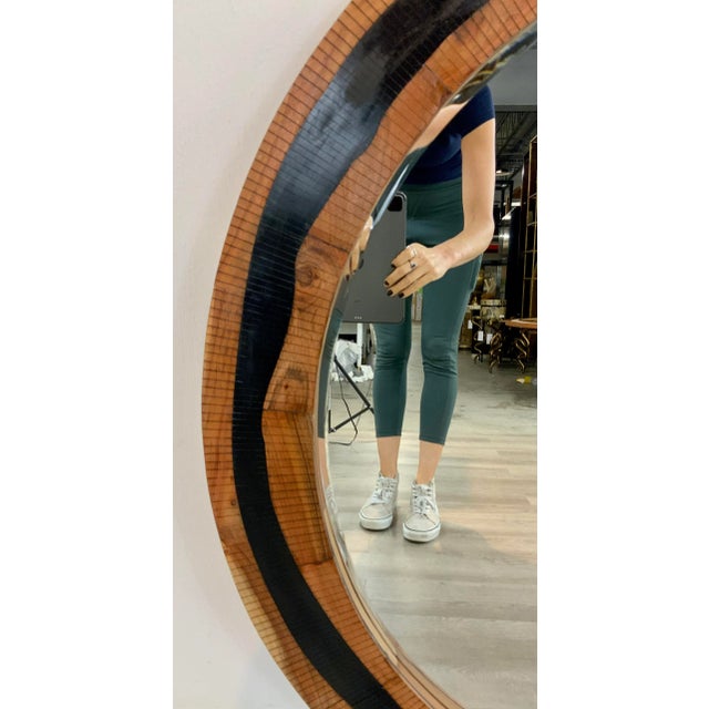 Currey & Company Currey & Co. Abstract Modern Black Resin and Wood Round Wall Mirror For Sale - Image 4 of 5