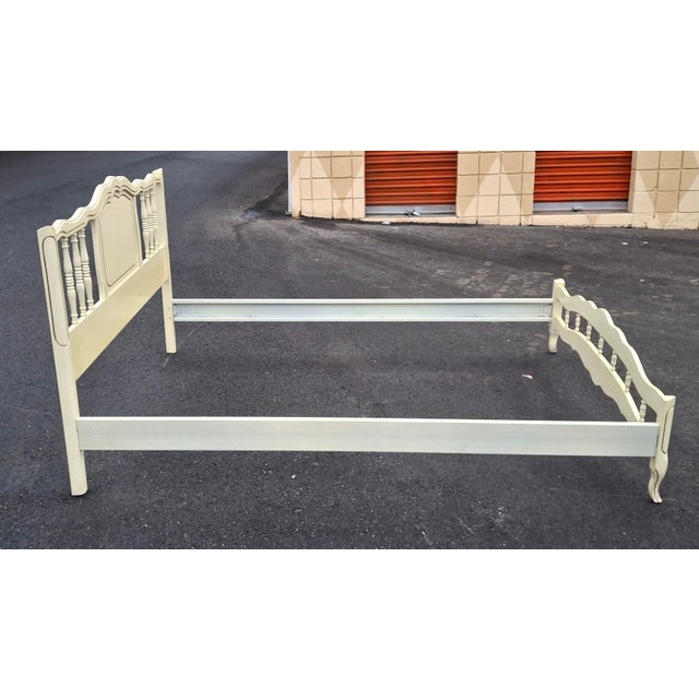 Mid Century French Provincial Style Cream Painted and Partial Gilt Full Size Bed For Sale - Image 9 of 10