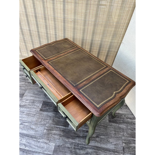French Provincial Style Leather Top Writing Desk by Sligh Furniture. Circa 1960s. For Sale - Image 11 of 18